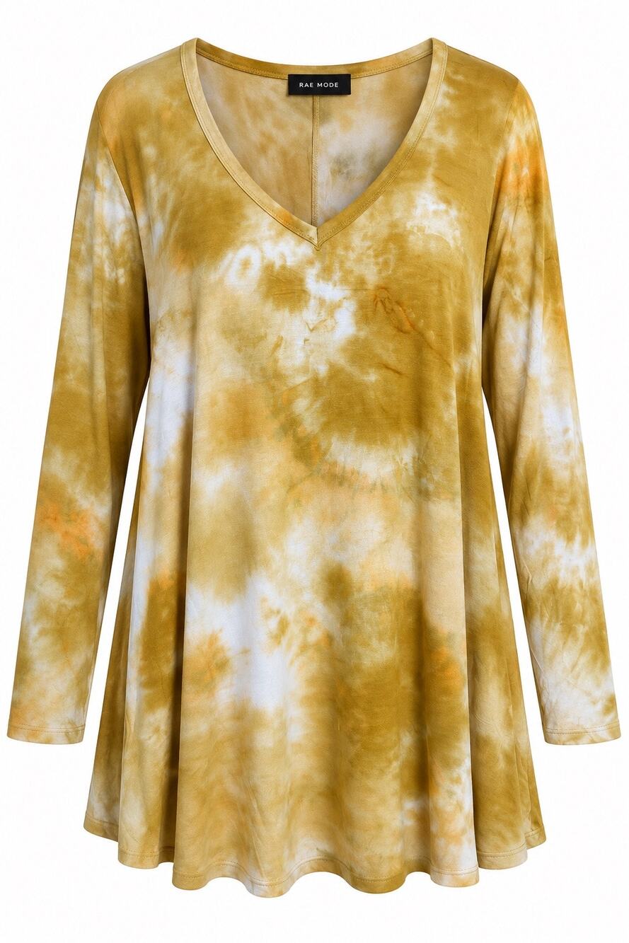 Rae Mode Mustard Tie-Dye Long Sleeve Swing Dress – Size 3XL
